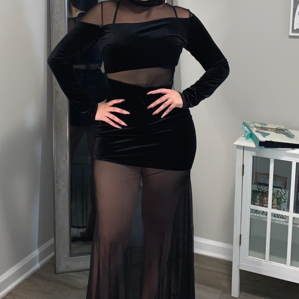 RELIST - FashionNova Black Mesh Maxi Dress
